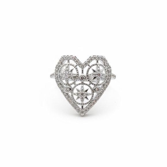 SILVER CZ ORNATE HEART RING - Picture 5 of 5